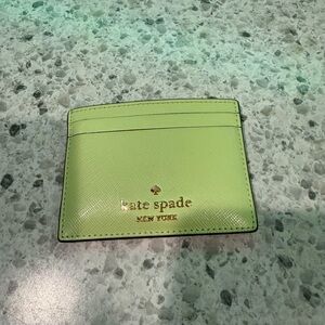 Kate Spade Neon Green Card Holder with Gold Accents